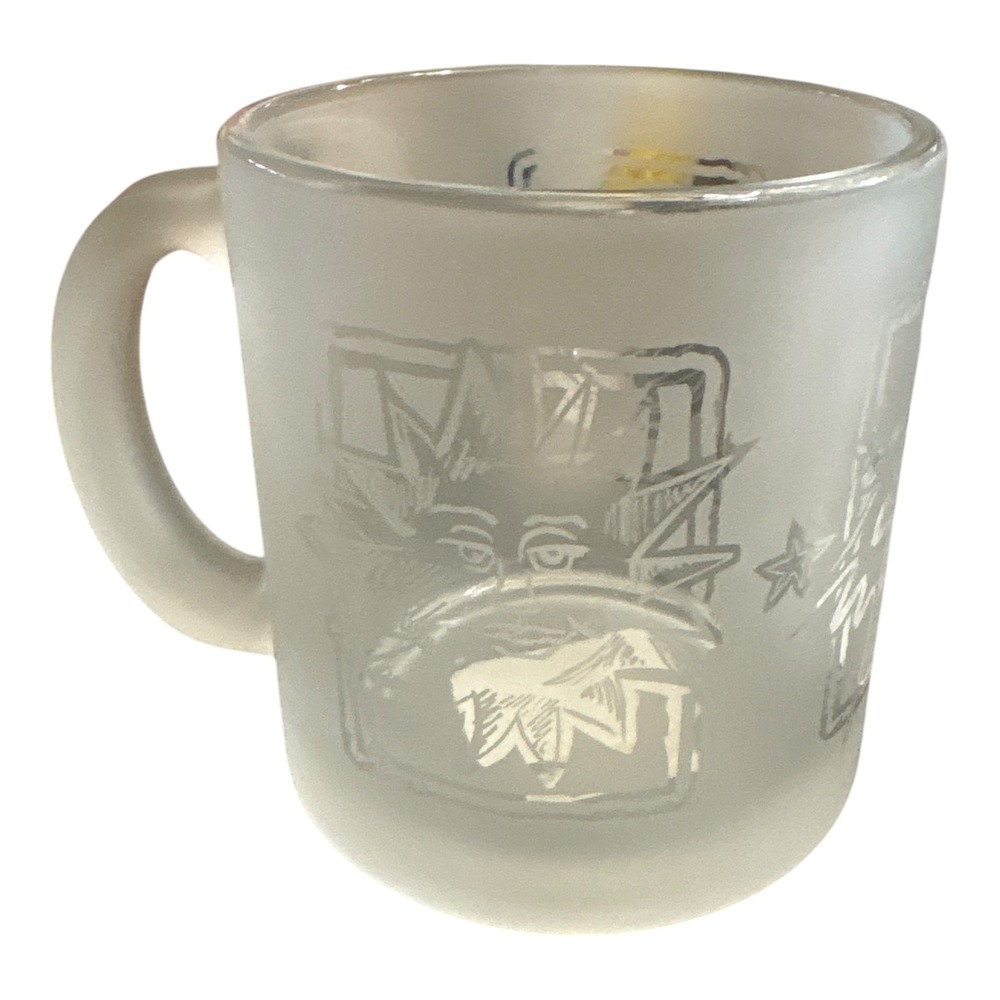 Starbucks 13 oz Frosted Glass Sun & Moon Mug Celestial Etched Design Cup